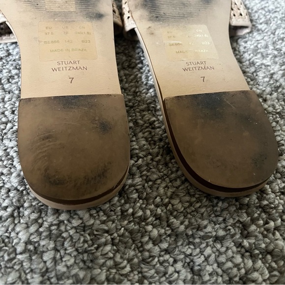 Stuart Weitzman Charleston Leather Woven Slide Sandals Light Brown Cream 7 - Picture 6 of 6